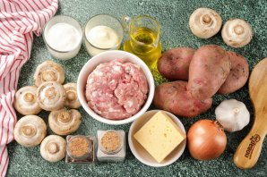 Картофель с фаршем и грибами Картофель с фаршем и грибами